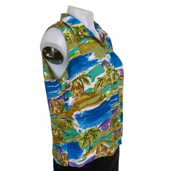 Notations Petite Vintage Island Style Button Down Tank Top Shirt Size S/M - Picture 7 of 11